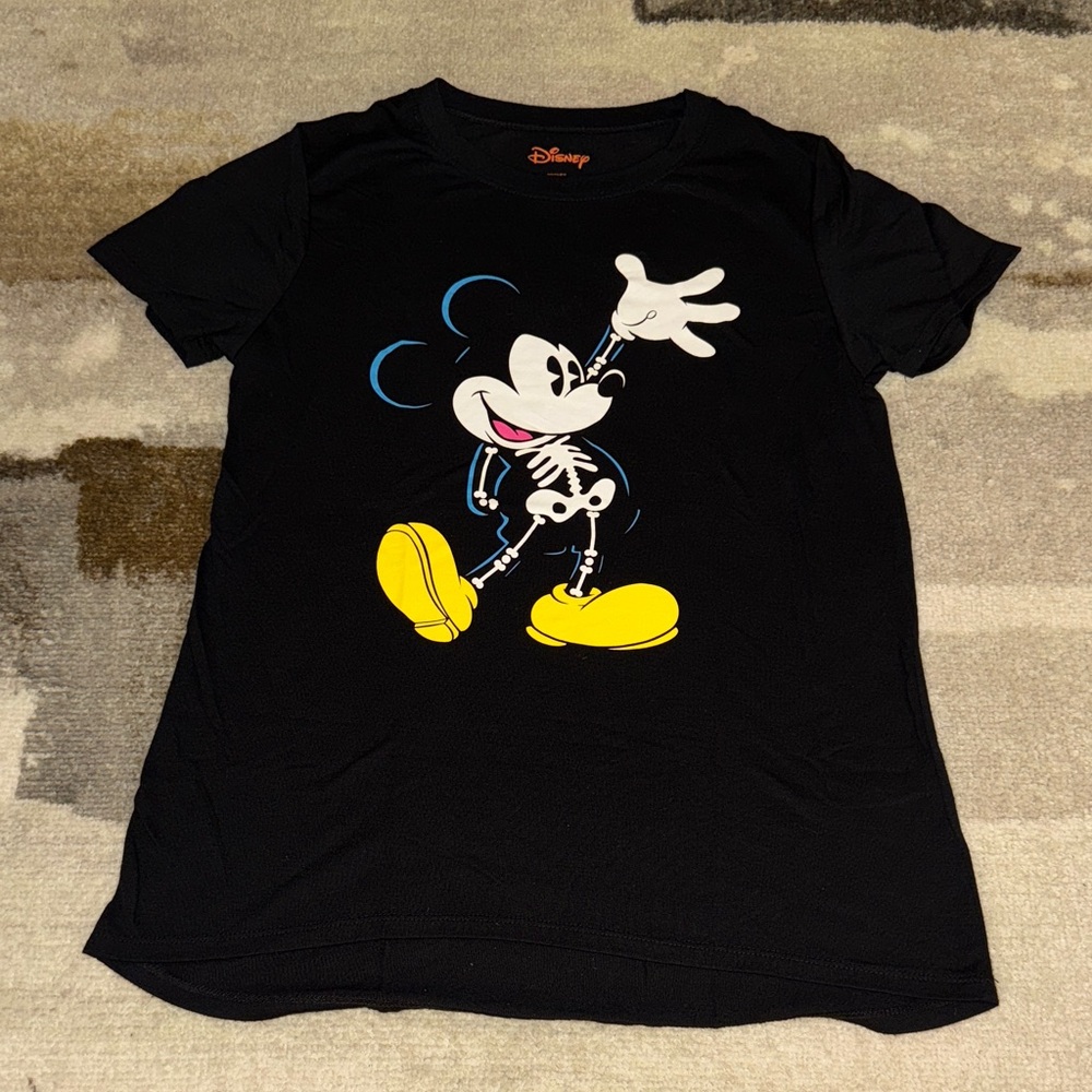 Disney Black Tee with Skeleton Mickey Design